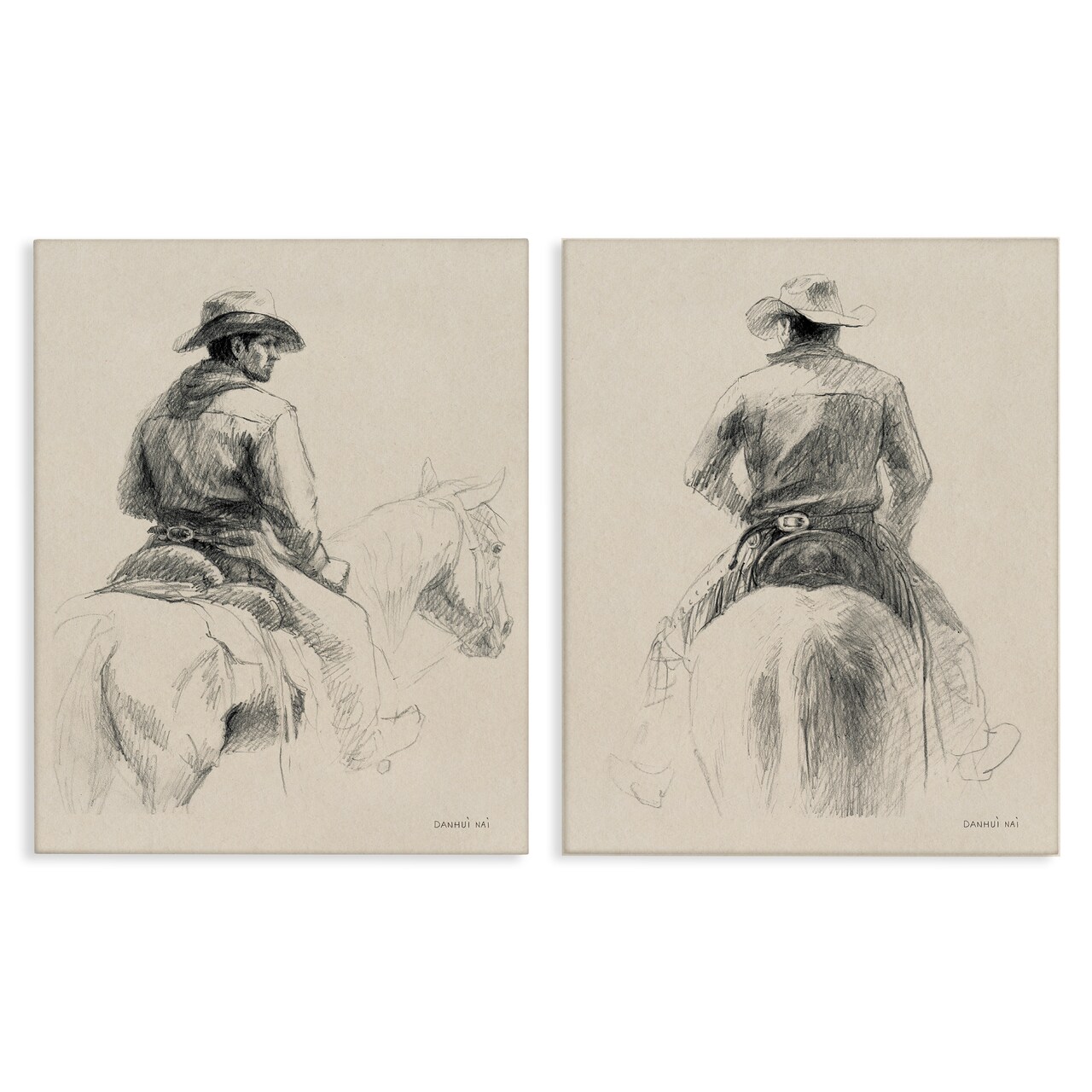 Stupell Industries Sketched Cowboy on Range 2pc Canvas Wall Art Set Design by Danhui Nai
